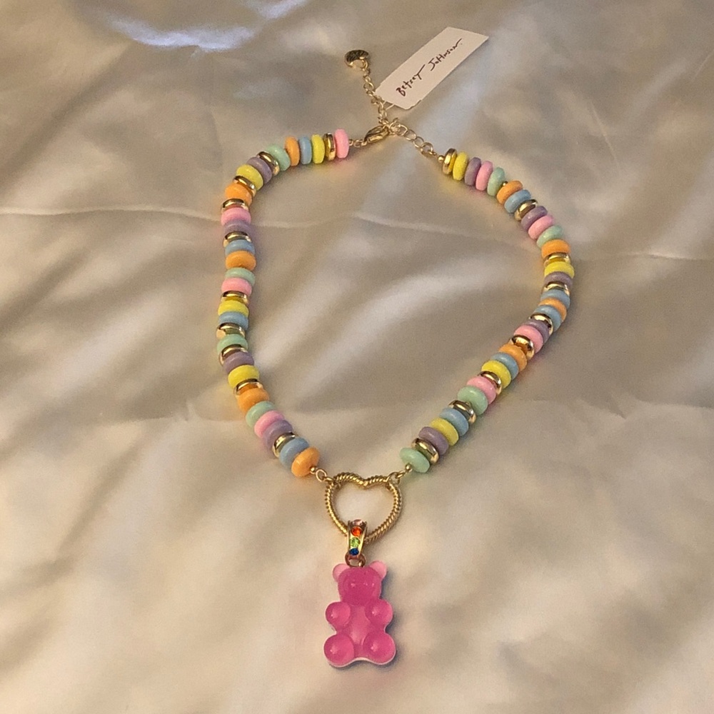 Betsey Johnson Multi Color Candy Beaded Necklace Gummy Bear Pendant NWT